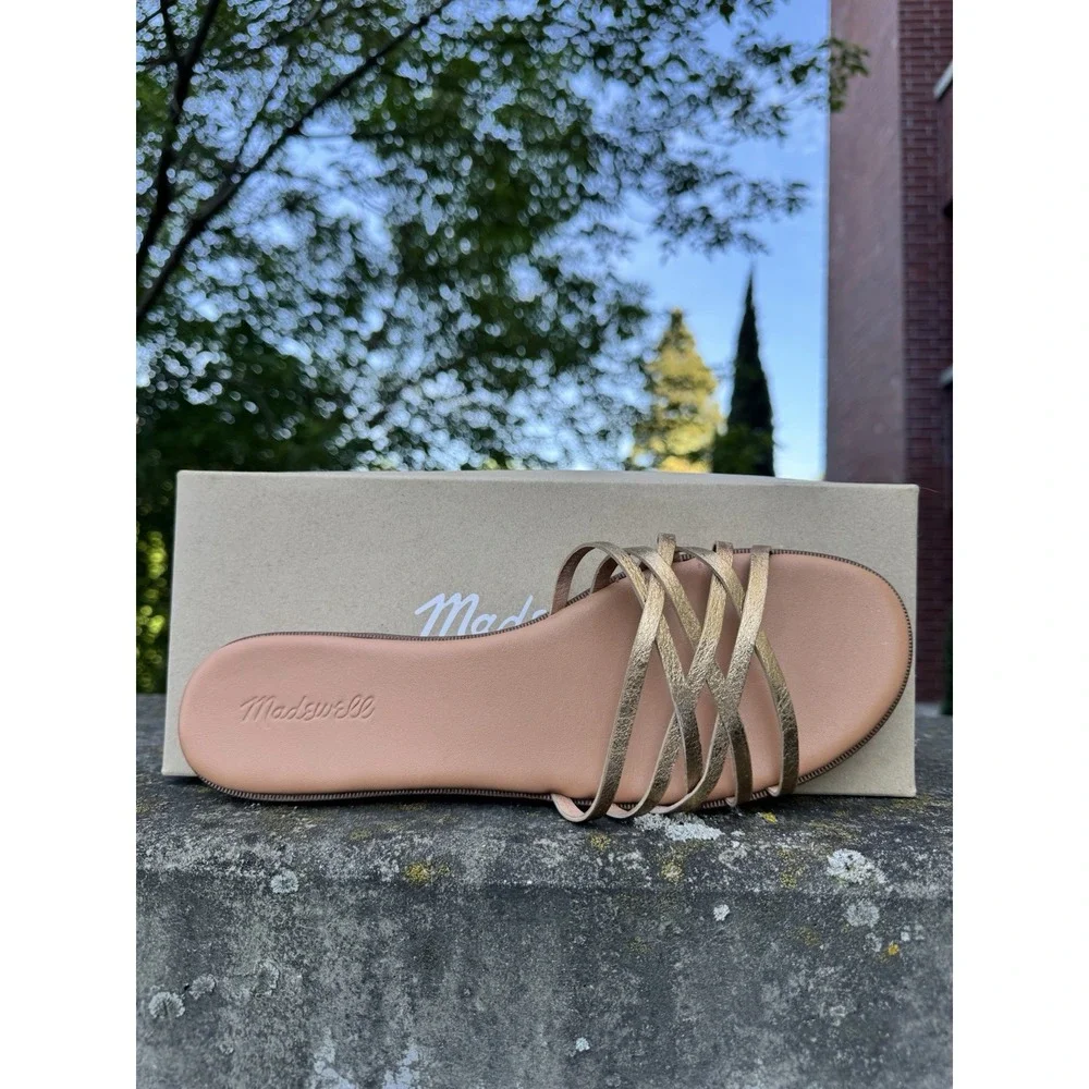 Madewell Tracie Crisscross Slide Sandals Gold Metallic Leather Size 11 AM197